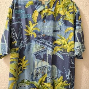 Tommy Bahama King Of The Blues Men's Silk Button-Up Shirt Blue/Green Tropical